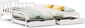 vidaXL Pat de zi cu extensie și sertare fără saltea, alb, 90x190 cm