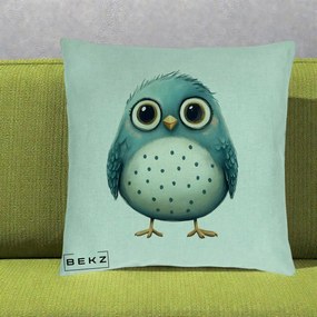 Perna Decorativa Pasare Teal cu Buline Teal, 40x40 cm, Verde Menta, Husa Detasabila, Perna Inclusa, BEKZ®