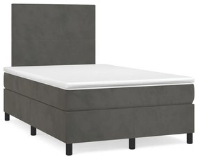 3142894 vidaXL Pat box spring cu saltea, gri închis, 120x200 cm, catifea