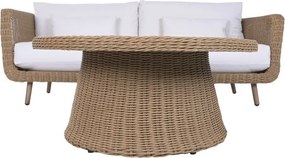 Set lounge exterior din rattan sintetic și structură din aluminiu cu canapea, 2 fotolii, masă și perne, finisaj natural, „Malibu”