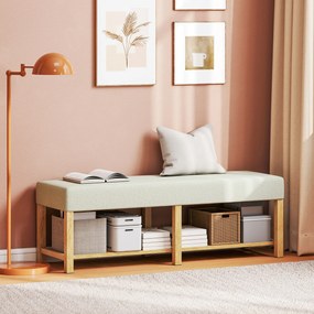 HOMCOM Bancă pentru pantofi din lemn masiv de 140 cm, bancă modernă de hol cu șezut tapițat pentru două persoane, lemn natural și Alb-crem | Aosom Romania