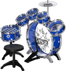AIYAPLAY Set de Tobe cu Pedală, Tobe Medii și Mici, Ciocan și Scaun pentru Copii de 3-6 Ani, 65x22x57 cm, Albastru | Aosom Romania