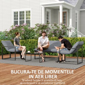 Outsunny Set Mobilier de Exterior cu Măsuță din Sticlă, Canapea, 2 Fotolii și Perne, Gri | Aosom Romania