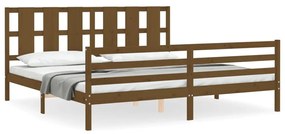 3194139 vidaXL Cadru pat cu tăblie, maro miere, 200x200 cm, lemn masiv