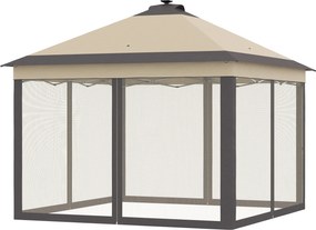 Outsunny Cort pliabil cu lumini LED 330x330 cm Pavilion de grădină cu telecomandă cu 4 plase anti-țânțari Înălțime reglabilă Bej | Aosom Romania