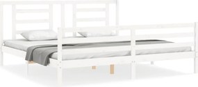 vidaXL Cadru de pat cu tăblie Super King Size, alb, lemn masiv