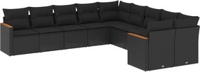 vidaXL Set canapele de grădină cu perne, 10 piese, negru, poliratan