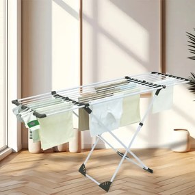 Uscător de rufe pliabil Kinghoff KH 2042, 20 m, până la 20 kg, lungime reglabilă, capete antiderapante, alb/negru
