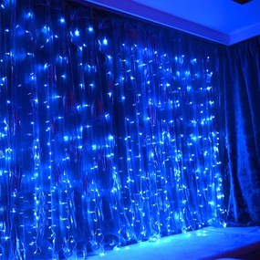 Instalație de Crăciun, perdea luminoasă 3 x 6 metri, fir gros, pentru fațade, albastru