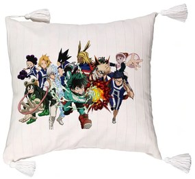 Perna Decorativa cu Franjuri cu My Hero Academia Characters, 45x45 cm, Ecru, Cu fermoar