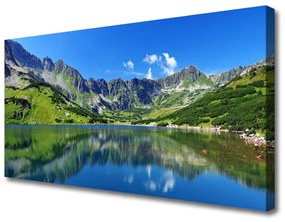 Tablou pe panza canvas Mountain Lake Peisaj Albastru Verde Gri