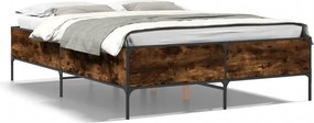 vidaXL Cadru de pat, stejar fumuriu 140x200 cm lemn prelucrat și metal