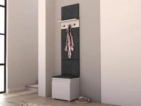 CUI522 - Cuier 50x37x214 cm - 3 agatatori haine, hol, pantofar - Alb, tapiterie Verde/Gri/Albastru