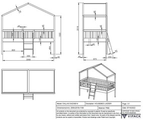 Pat pentru copii alb de tip casă/înalt din lemn masiv de pin 90x200 cm DALLAS – Vipack