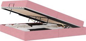 vidaXL Pat cu saltea și spațiu de depozitare Roz 200 x 200 cm Catifea