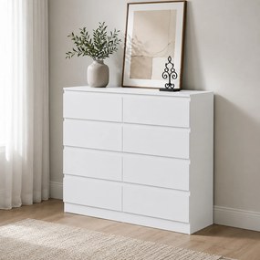 HOMCOM Comodă modernă cu 8 sertare, 120 x 39 x 100 cm, albă | Aosom Romania
