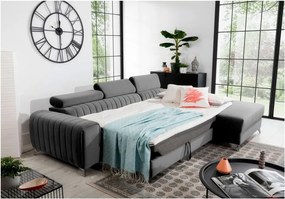 Colțar gri extensibil/cu spațiu de depozitare cu tapițerie din catifea (cu colț pe partea dreaptă/cu șezlong) Grayson – ELTAP