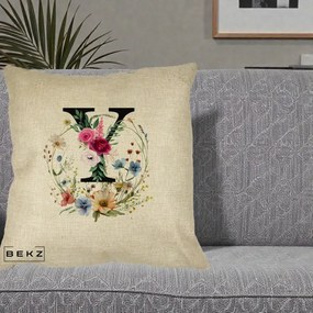 Cadou Personalizat - Perna Personalizata Monograma Florala Litera Y cu Coroana, 40x40 cm, Crem, Husa Detasabila, Perna Inclusa, BEKZ®
