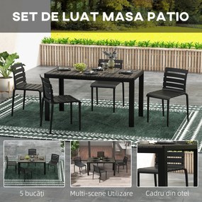 Outsunny Set de servit masa pentru gradina din 5 piese, Masa si 4 scaune stivuibile pentru exterior, cadru din otel, Negru