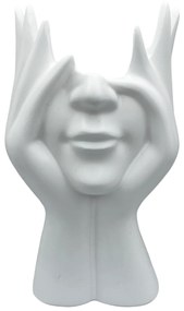 Vaza ceramica HALF FACE, Alb, 17cm