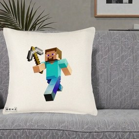 Perna Personalizata Minecraft Steve cu Tarnacop, 40x40 cm, Crem Reliefat, Husa Detasabila, Perna Inclusa, BEKZ®