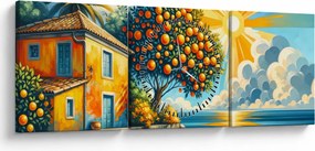 Tablou - Casă cu portocale I. (cu ceas) (90x30 cm)