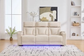 Canapea 3 locuri cu 2 reclinere electrice, masuta, USB-C, suport pahare, lumini de citire, lumini LED, Torven 216x96cm