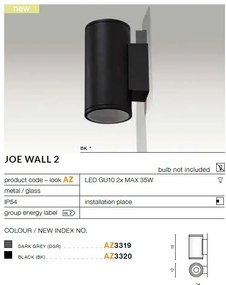 Aplica moderna exterior cu iluminat ambiental IP54 JOE WALL 2 neagra ZZ AZ3320