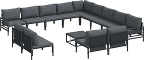vidaXL Set de canapele pentru grădină cu pernă 14 pcs Negru Oțel