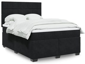 vidaXL Pat box spring cu saltea, negru, 140x200 cm, catifea
