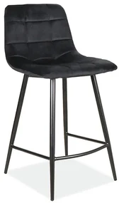 Scaun de bar MILA VELVET negru cu picioare negre