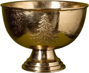 Bol decorativ din aluminiu auriu cu motive de Crăciun gravate, 25 × 40 cm, „Xmas"
