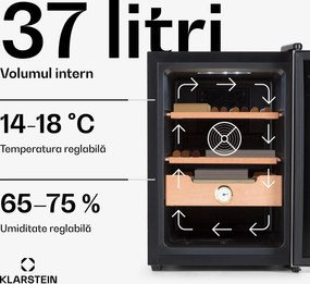 Klarstein El Presidente 37, Humidor pentru trabucuri, 37L,   2 sertare, 1 compartiment din lemn de cedru