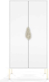 Dulap TV lemn masiv Merlin Personalizabilă Accesorii placate cu Aur, 80,1 × 40 × 160 cm - Alb