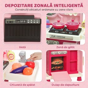 AIYAPLAY Bucătărie de Jucărie pentru Copii cu Lumini și Sunete, Vârste 3-6 Ani, Roz | Aosom Romania