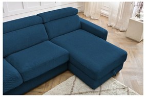 Colțar albastru închis extensibil cu tapițerie din catifea reiată (cu colț variabil) Monaco – Bobochic Paris