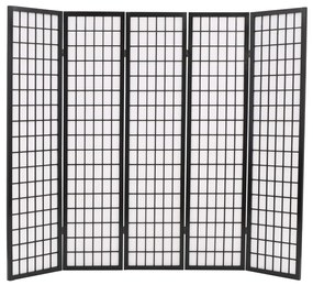 245899 vidaXL Paravan pliabil cu 5 panouri, stil japonez, 200x170 cm, Negru