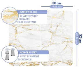 Set 2 protecții din sticlă pentru aragaz Wenko Marble, 52 x 30 cm , alb - auriu