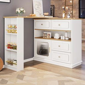 Masă de bar extensibilă cu spațiu de depozitare, Alb | Aosom Romania