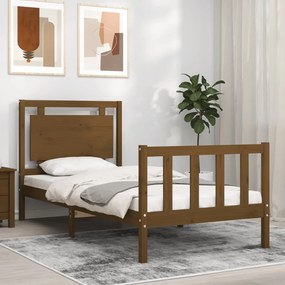 3192129 vidaXL Cadru de pat cu tăblie, maro miere, single mic, lemn masiv