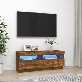 815720 vidaXL Comodă TV cu lumini LED, stejar fumuriu, 100x35x40 cm