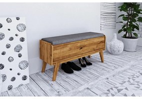 Bancă cu spațiu de depozitare din lemn de stejar cu șezut gri deschis Retro - The Beds
