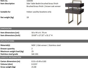 Masuta laterala design LUX Bedini alama periata/ stejar maro