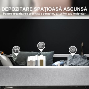 HOMCOM Bancă cu Spațiu de Depozitare cu Cotiere din Țesătură și Lemn 132x42x50 cm Gri | Aosom Romania