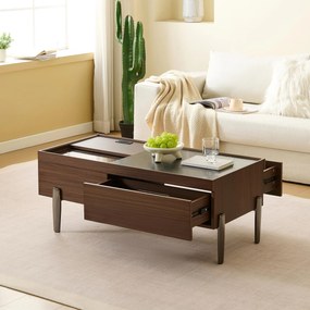 Masă de cafea modernă cu sertare și capac glisant, mult spațiu de depozitare, 105x50x41,5 cm, Maro