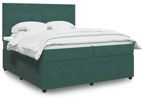 vidaXL Pat box spring cu saltea, verde închis, 200x200 cm, catifea