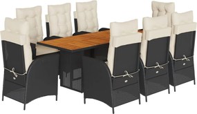 vidaXL Set mobilier de grădină cu perne, 9 piese, negru, poliratan