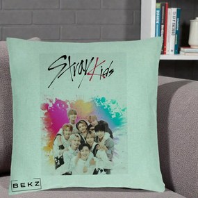 Perna Personalizata K-pop Stray Kids cu Splash Multicolor, 40x40 cm, Verde Menta, Husa Detasabila, Perna Inclusa, BEKZ®