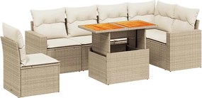 vidaXL Set canapele de grădină, 7 piese, cu perne, bej, poliratan
