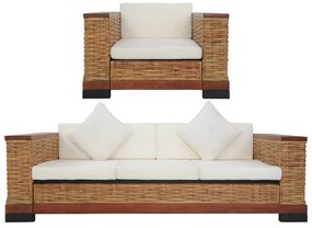 vidaXL Set de canapele cu perne, 2 piese, maro, ratan natural